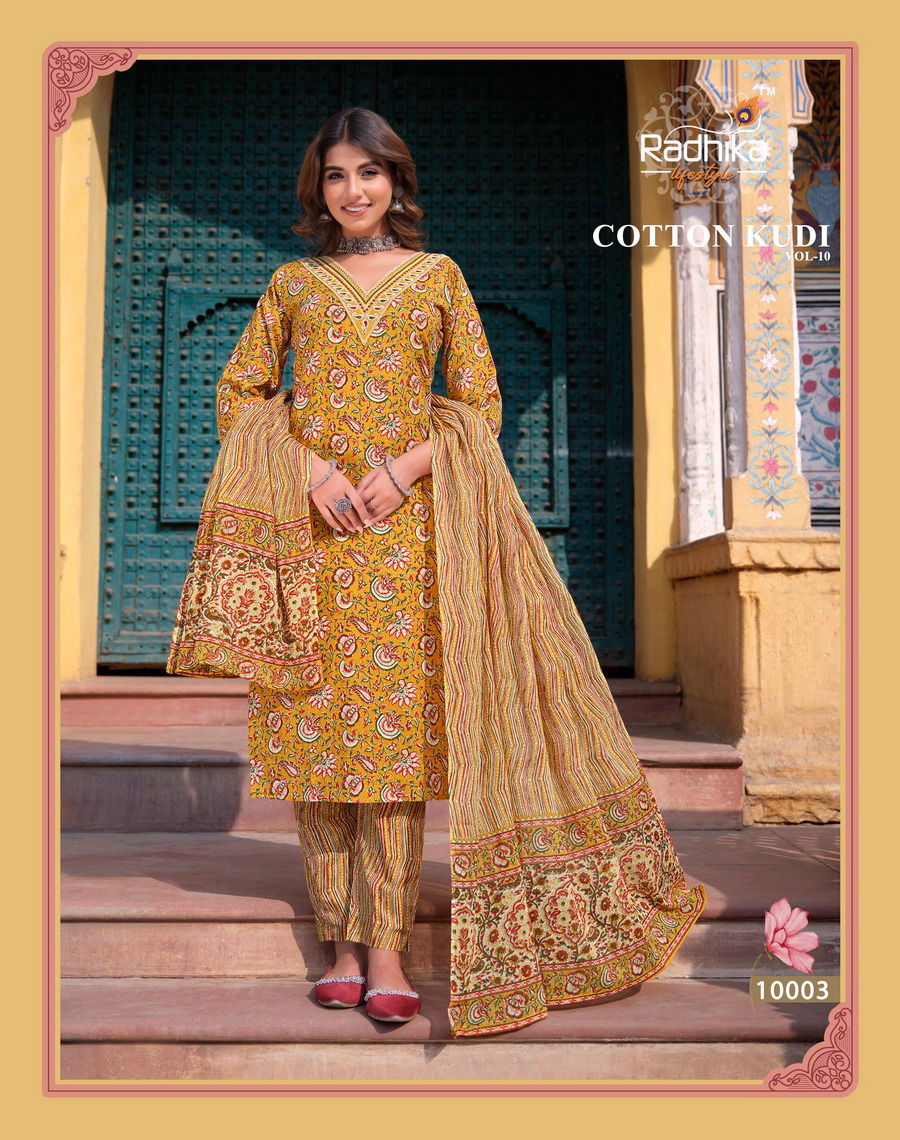 Cotton Kudi Vol 10 By Radhika Cotton Kurti With Bottom Dupatta Wholesale Shop In Surat
